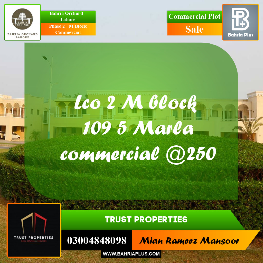 5 Marla Commercial Plot for Sale in Phase 2 - M Block Commercial -  Bahria Orchard, Lahore - (BP-261637)