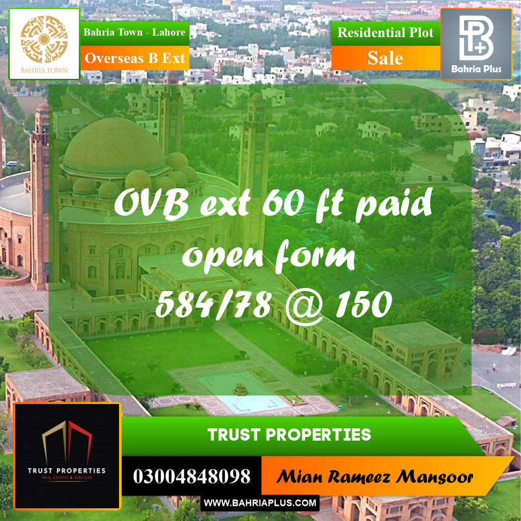 10 Marla Residential Plot for Sale in Overseas B Ext -  Bahria Town, Lahore - (BP-261639)
