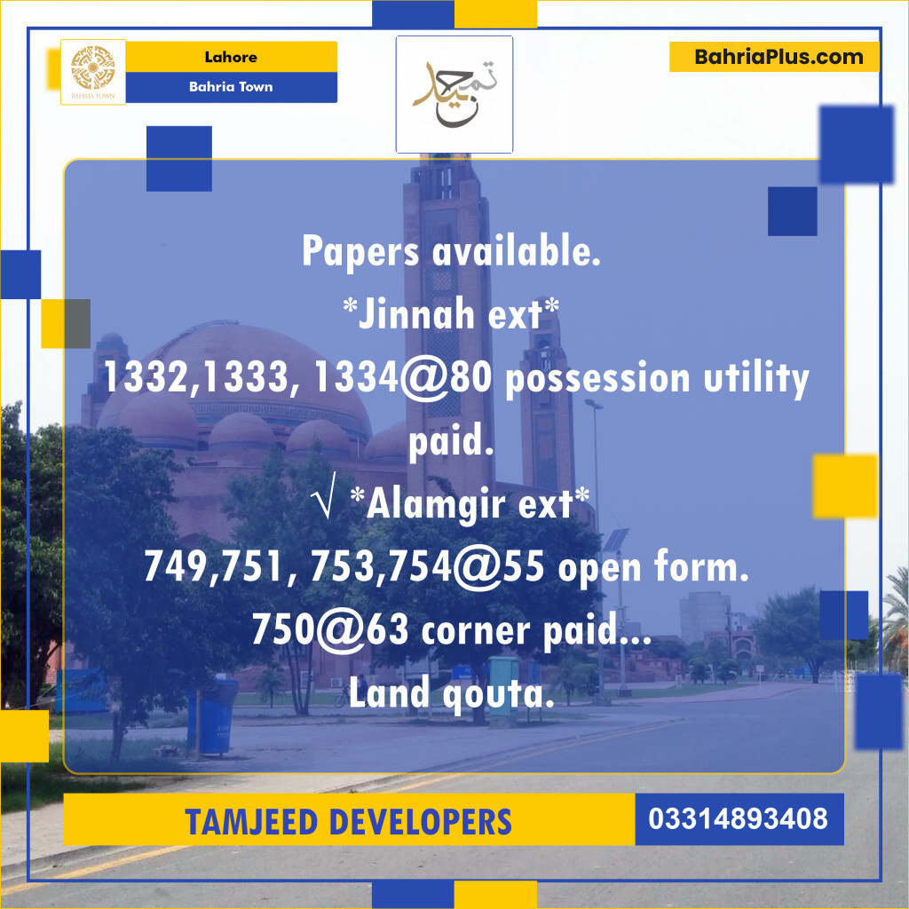 Residential Plot for Sale in Bahria Town, Lahore - (BP-261650)