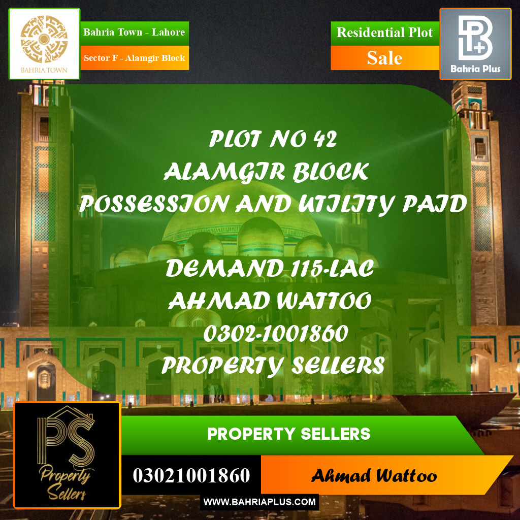 10 Marla Residential Plot for Sale in Sector F - Alamgir Block -  Bahria Town, Lahore - (BP-261667)
