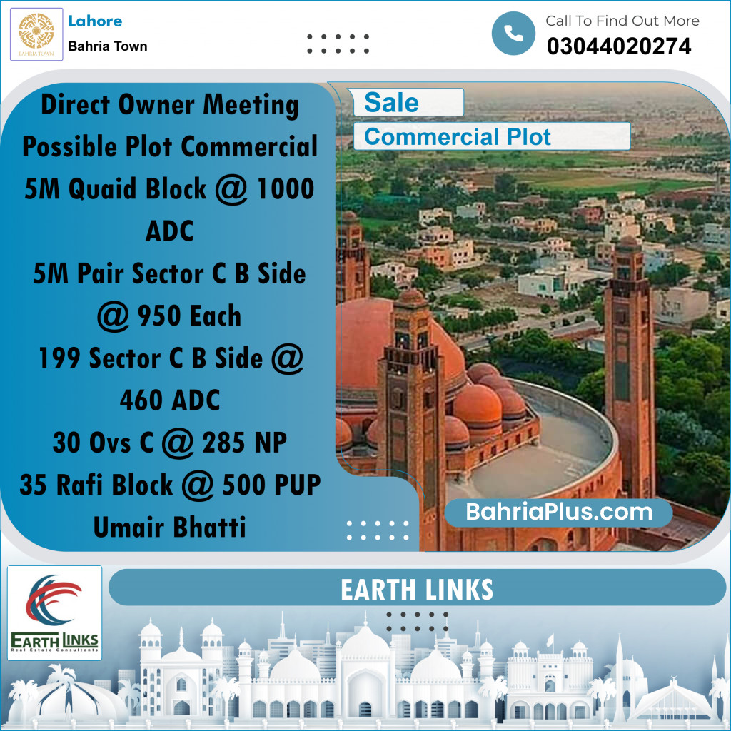 5 Marla Commercial Plot for Sale in Bahria Town, Lahore - (BP-261668)