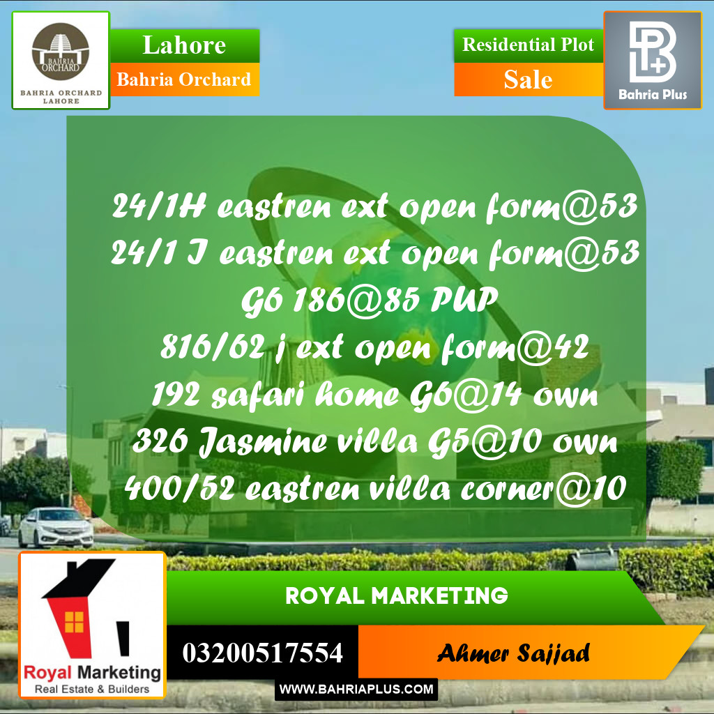 Residential Plot for Sale in Bahria Orchard, Lahore - (BP-261704)