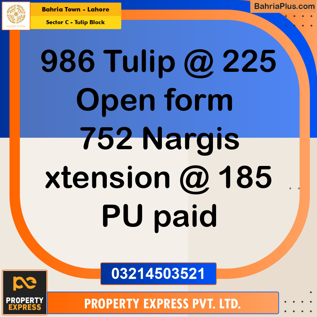 10 Marla Residential Plot for Sale in Sector C - Tulip Block -  Bahria Town, Lahore - (BP-261708)