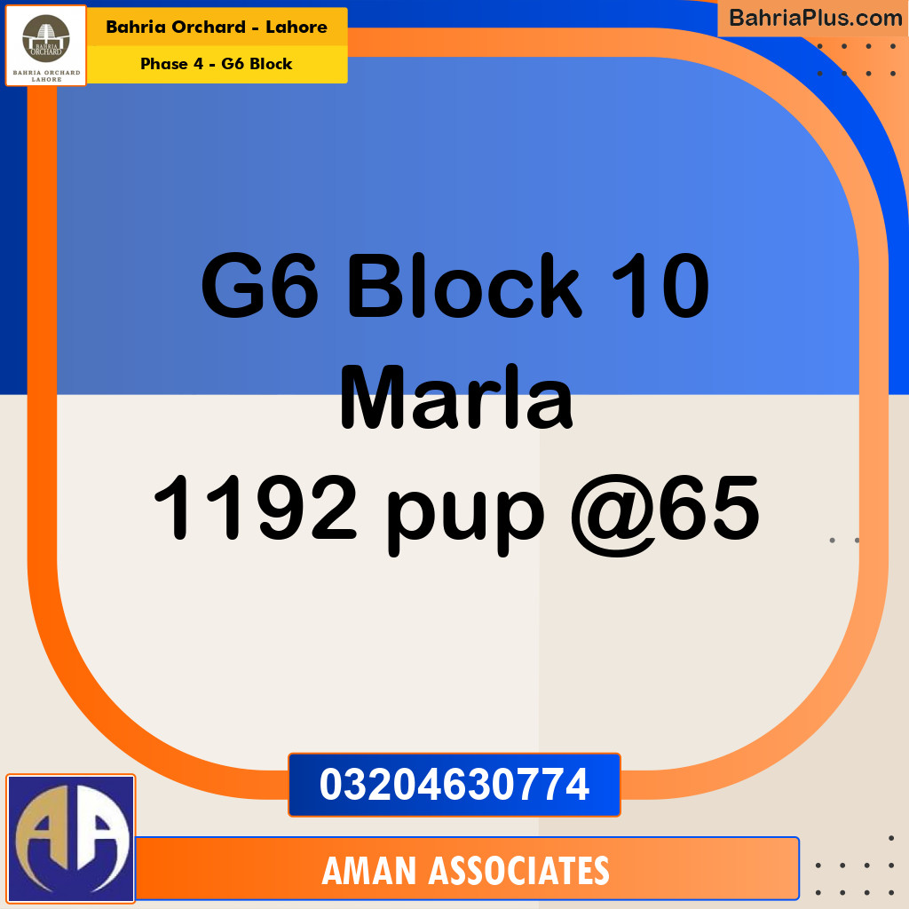 10 Marla Residential Plot for Sale in Phase 4 - G6 Block -  Bahria Orchard, Lahore - (BP-261722)