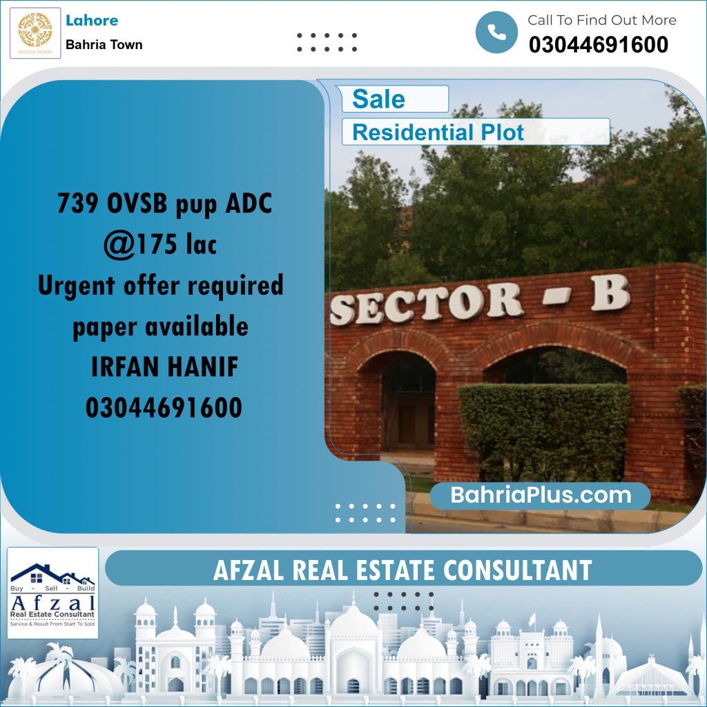 Residential Plot for Sale in Bahria Town, Lahore - (BP-261725)