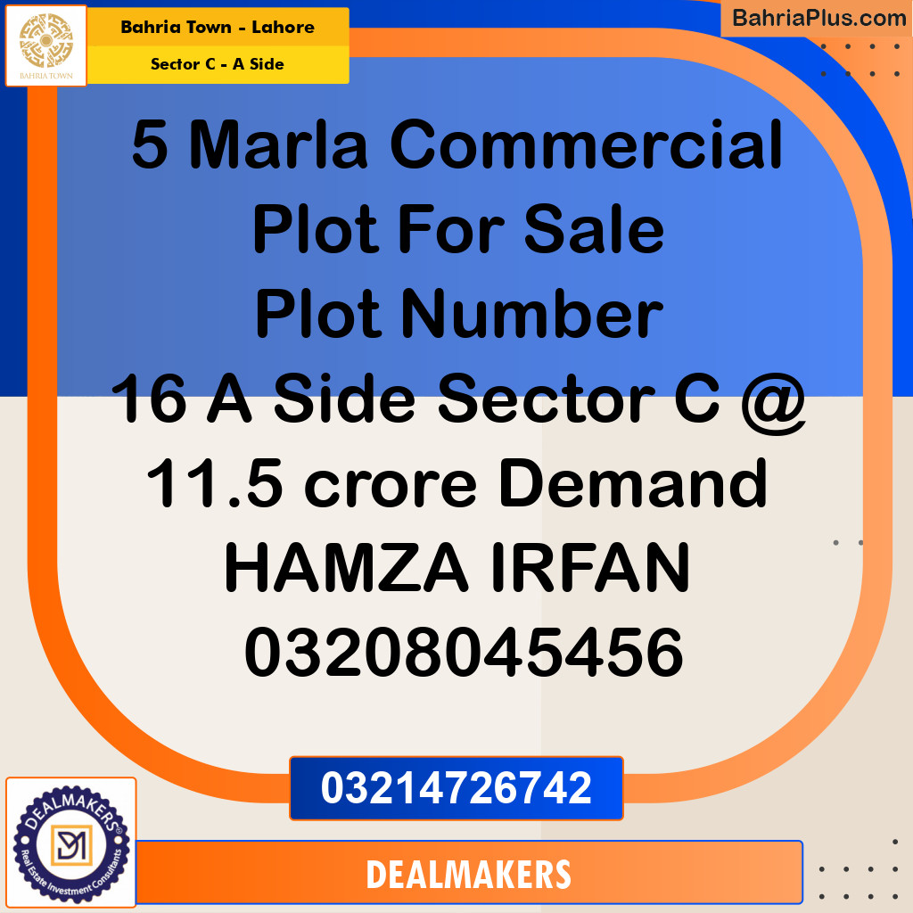 5 Marla Commercial Plot for Sale in Sector C - A Side -  Bahria Town, Lahore - (BP-261762)