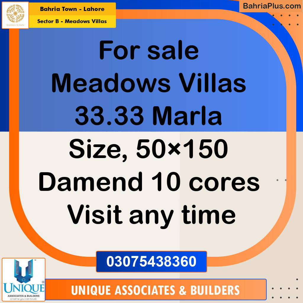 33.33 Marla Residential House for Sale in Sector B - Meadows Villas -  Bahria Town, Lahore - (BP-261791)