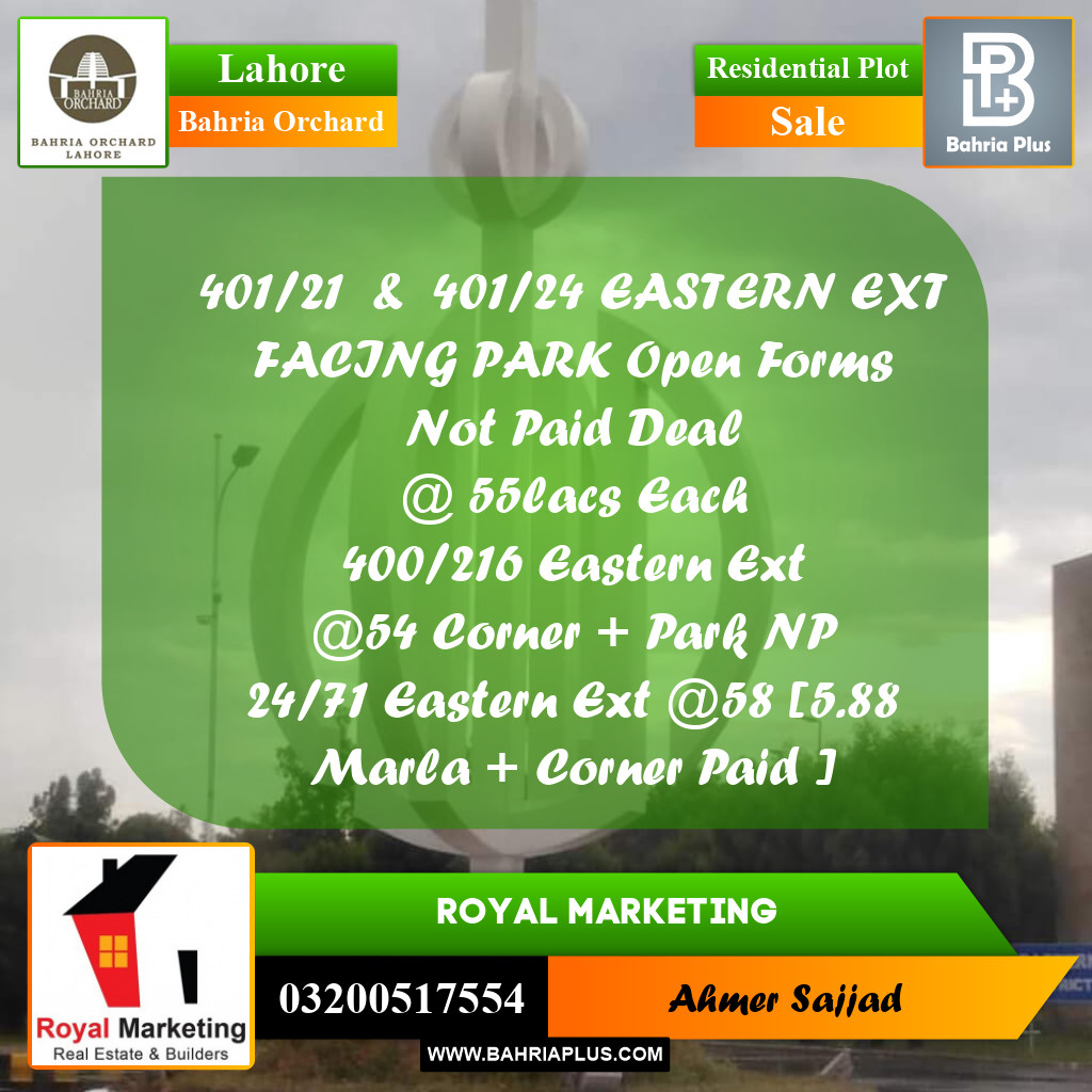 Residential Plot for Sale in Bahria Orchard, Lahore - (BP-261799)