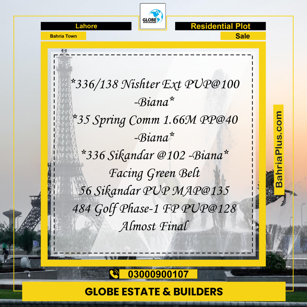 Residential Plot for Sale in Bahria Town, Lahore - (BP-261813)