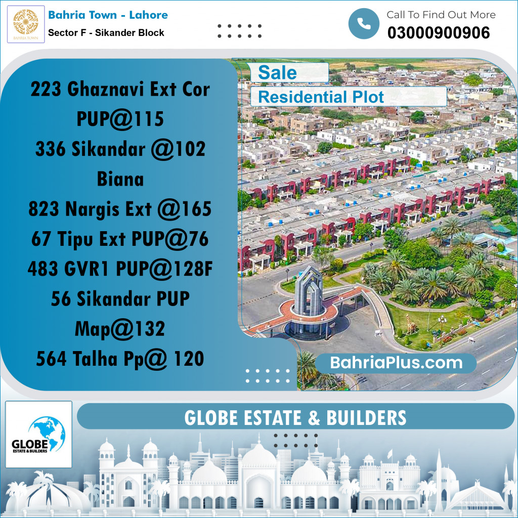 Residential Plot for Sale in Sector F - Sikander Block -  Bahria Town, Lahore - (BP-261833)