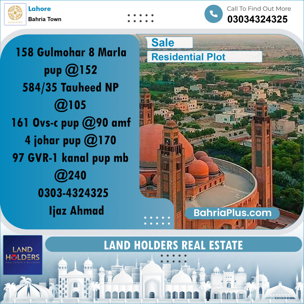 Residential Plot for Sale in Bahria Town, Lahore - (BP-261895)