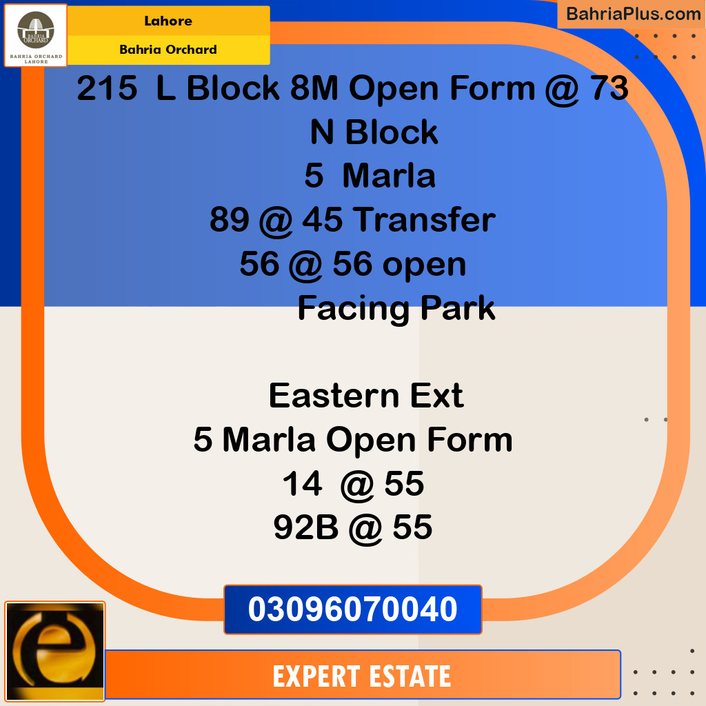 8 Marla Residential Plot for Sale in Bahria Orchard, Lahore - (BP-261897)
