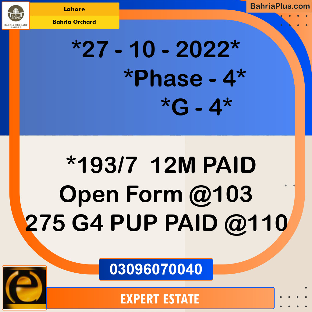12 Marla Residential Plot for Sale in Bahria Orchard, Lahore - (BP-261898)