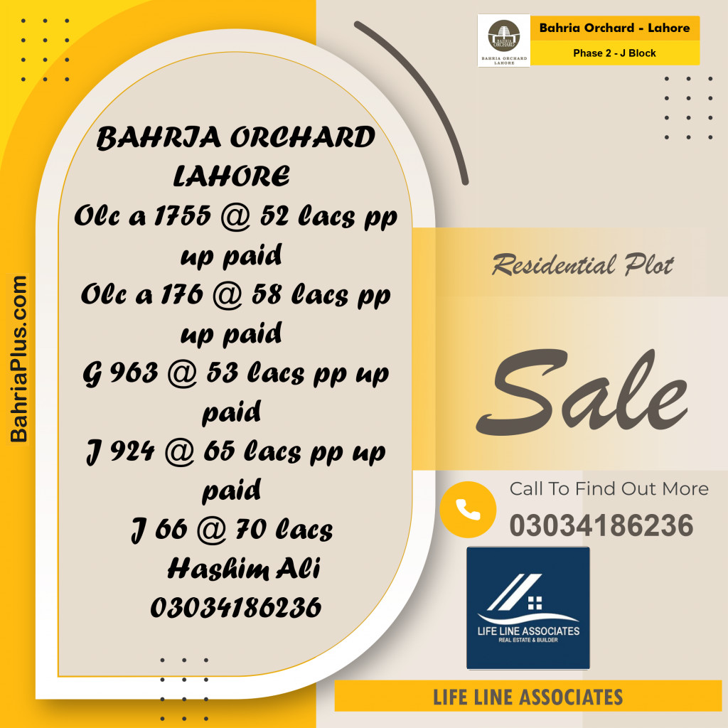 8 Marla Residential Plot for Sale in Phase 2 - J Block -  Bahria Orchard, Lahore - (BP-261903)