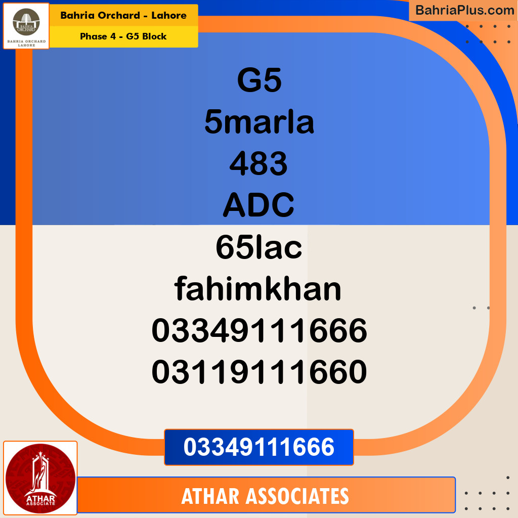 5 Marla Residential Plot for Sale in Phase 4 - G5 Block -  Bahria Orchard, Lahore - (BP-261906)