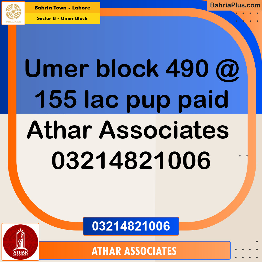 8 Marla Residential Plot for Sale in Sector B - Umer Block -  Bahria Town, Lahore - (BP-261929)