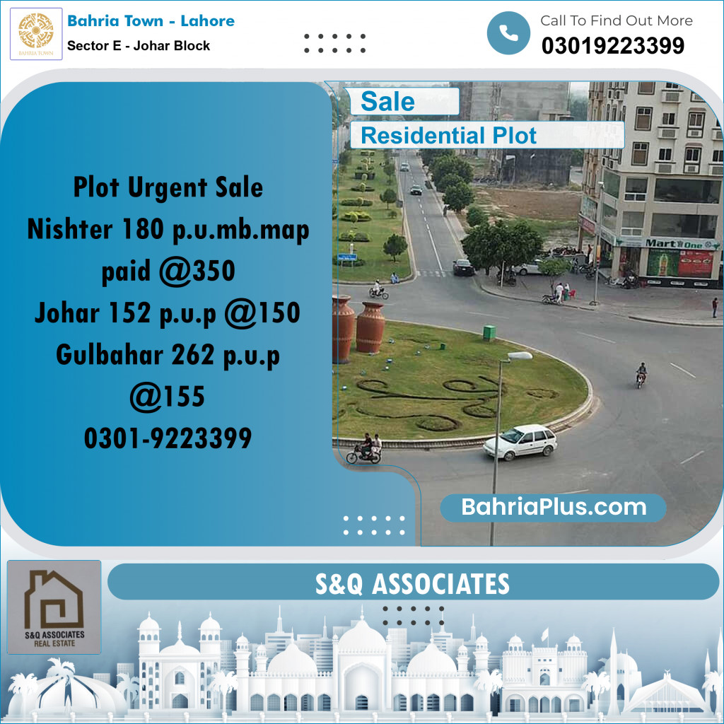 10 Marla Residential Plot for Sale in Sector E - Johar Block -  Bahria Town, Lahore - (BP-261958)