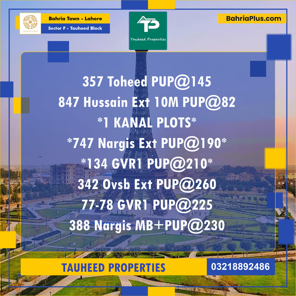 10 Marla Residential Plot for Sale in Sector F - Tauheed Block -  Bahria Town, Lahore - (BP-261963)
