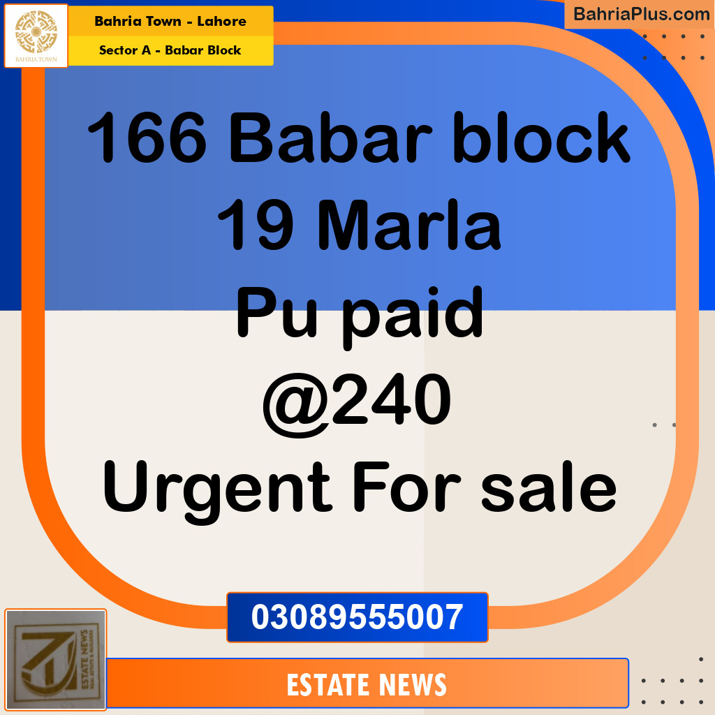 Residential Plot for Sale in Sector A - Babar Block -  Bahria Town, Lahore - (BP-262022)