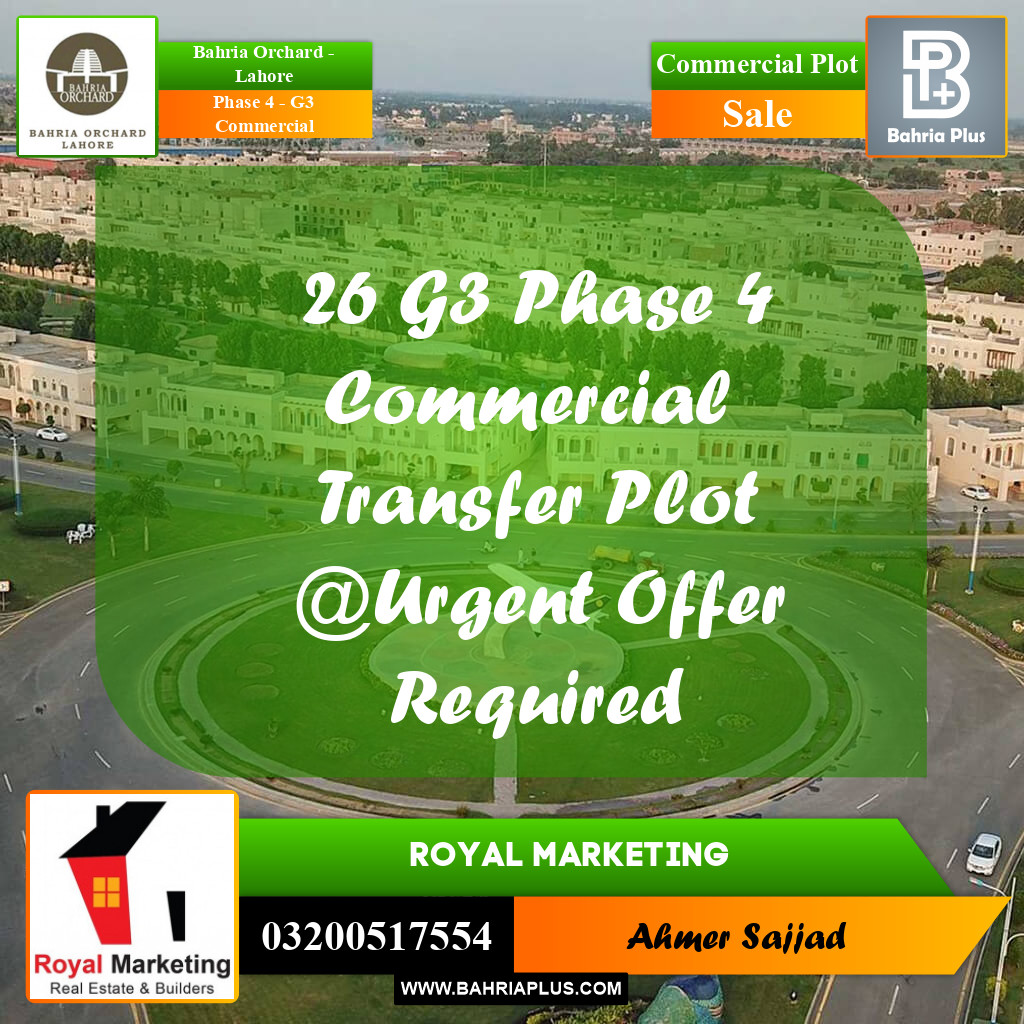 Commercial Plot for Sale in Phase 4 - G3 Commercial -  Bahria Orchard, Lahore - (BP-262048)