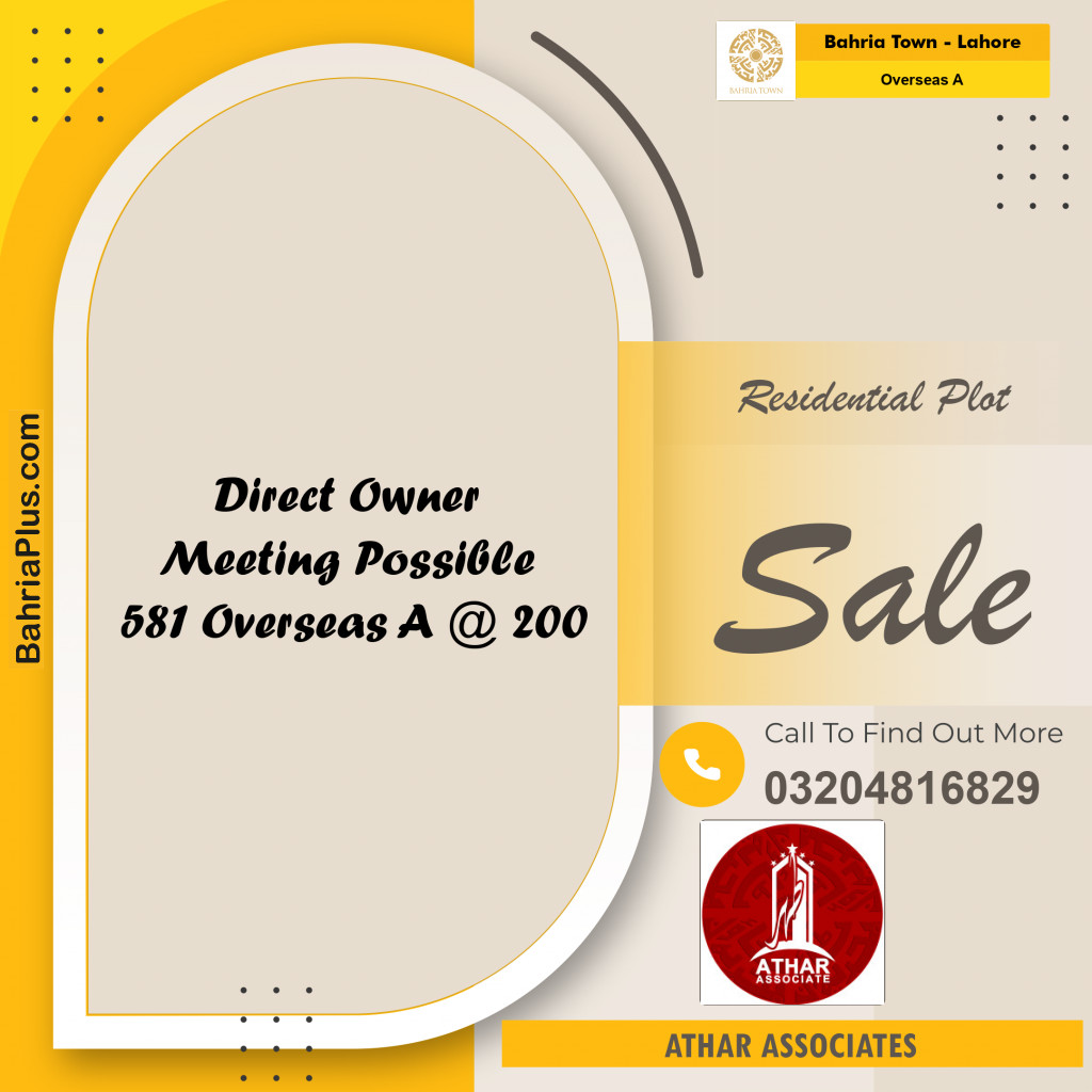 10 Marla Residential Plot for Sale in Overseas A -  Bahria Town, Lahore - (BP-262061)
