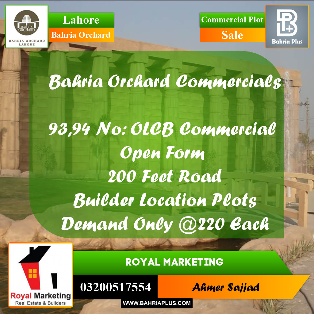 Commercial Plot for Sale in Bahria Orchard, Lahore - (BP-262081)