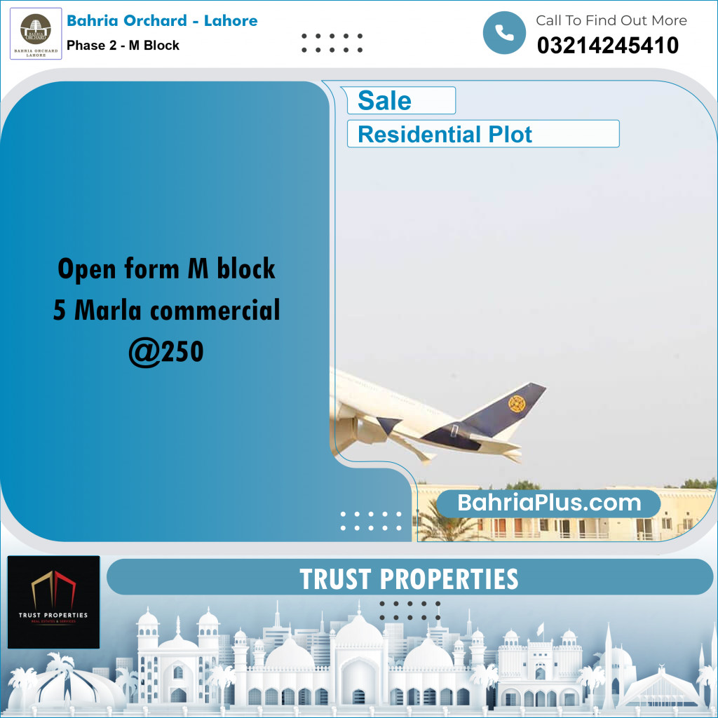 5 Marla Residential Plot for Sale in Phase 2 - M Block -  Bahria Orchard, Lahore - (BP-262141)