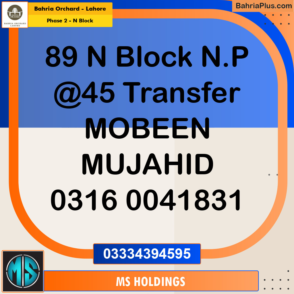 5 Marla Residential Plot for Sale in Phase 2 - N Block -  Bahria Orchard, Lahore - (BP-262149)