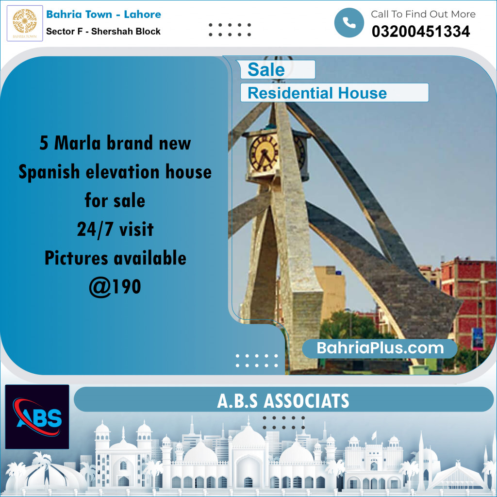 5 Marla Residential House for Sale in Sector F - Shershah Block -  Bahria Town, Lahore - (BP-262175)