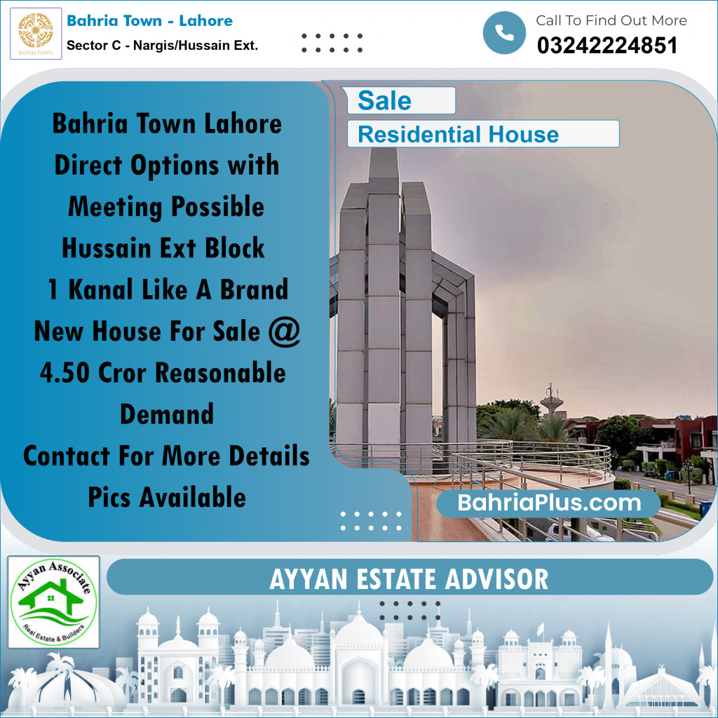 1 Kanal Residential House for Sale in Sector C - Nargis/Hussain Ext. -  Bahria Town, Lahore - (BP-262225)