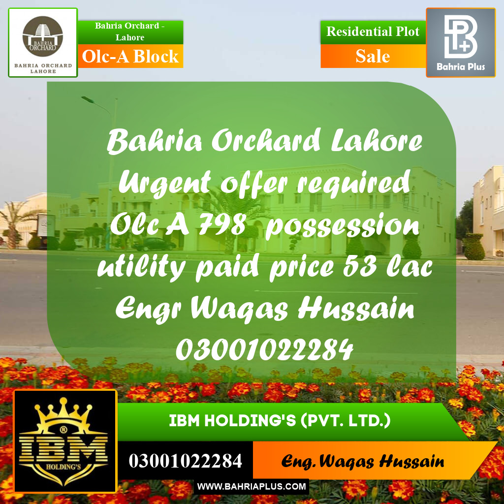5 Marla Residential Plot for Sale in OLC-A Block -  Bahria Orchard, Lahore - (BP-262242)