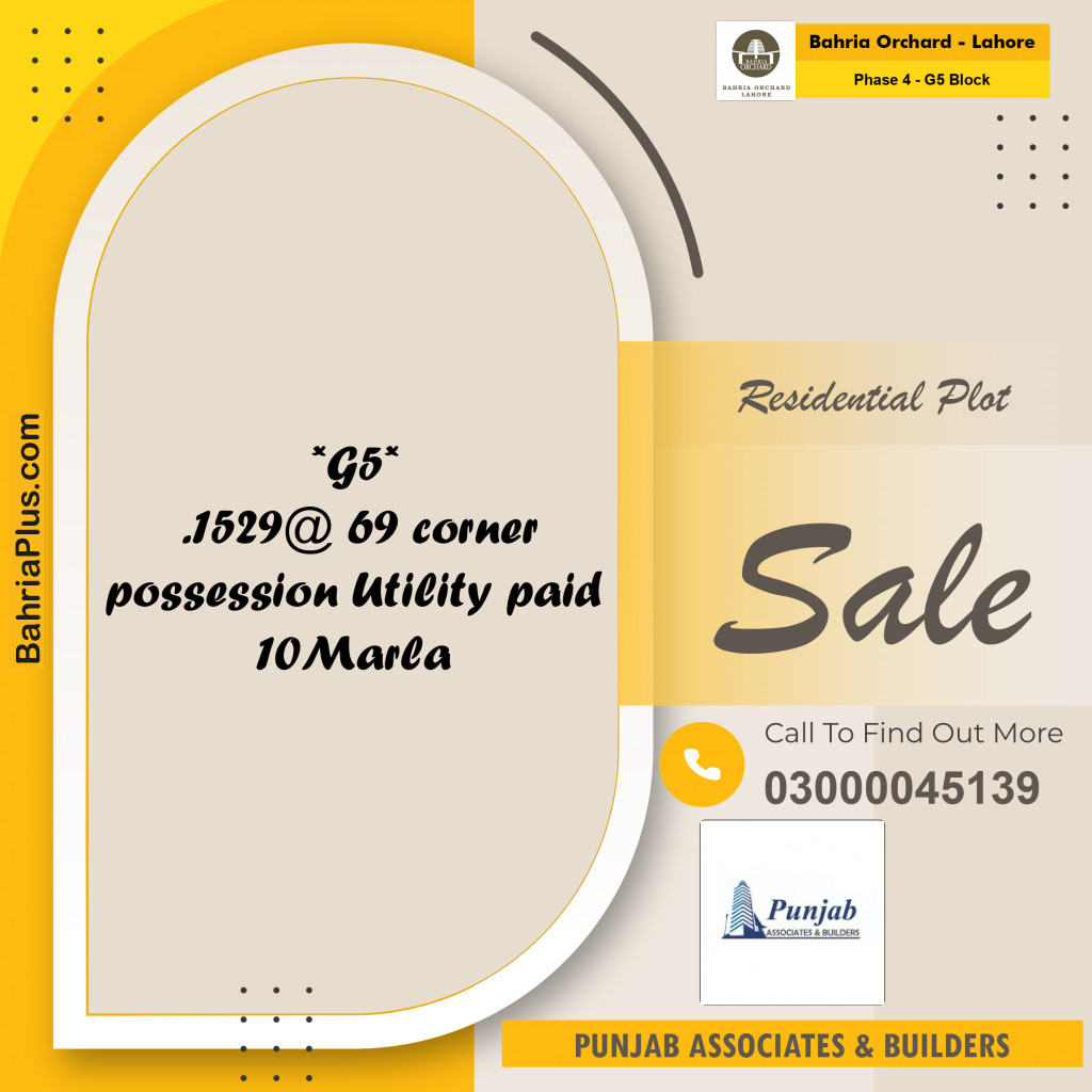 10 Marla Residential Plot for Sale in Phase 4 - G5 Block -  Bahria Orchard, Lahore - (BP-262310)