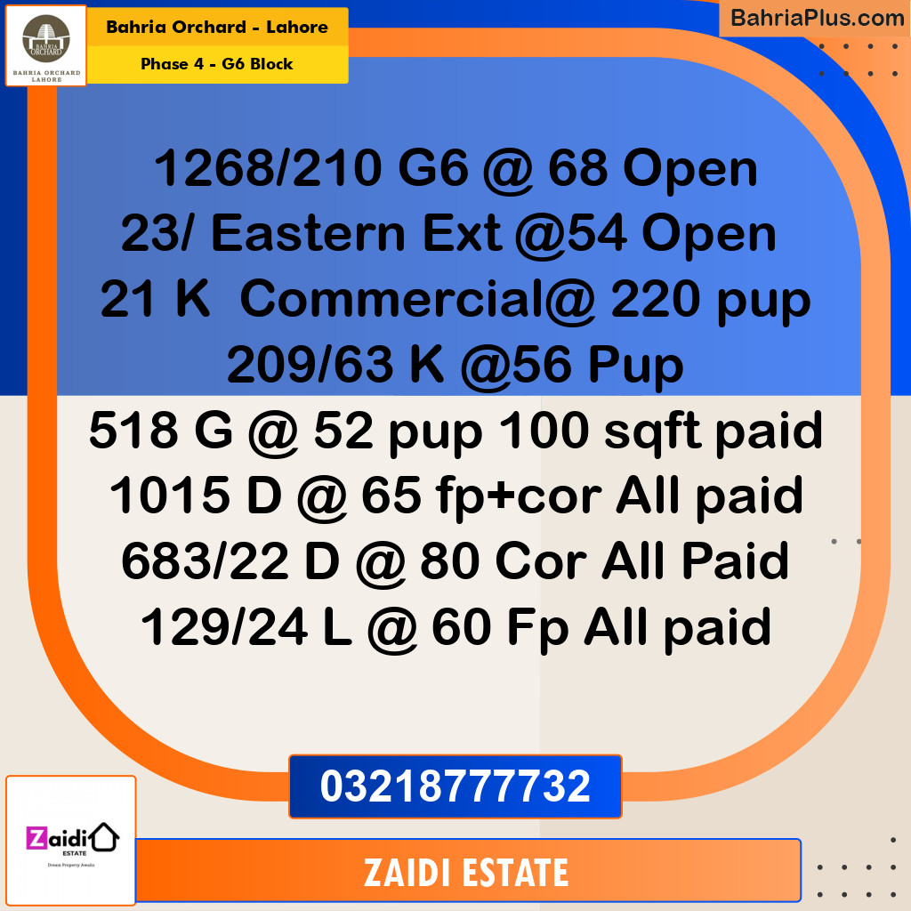 Residential Plot for Sale in Phase 4 - G6 Block -  Bahria Orchard, Lahore - (BP-262315)