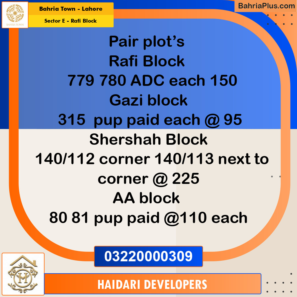 10 Marla Residential Plot for Sale in Sector E - Rafi Block -  Bahria Town, Lahore - (BP-262342)