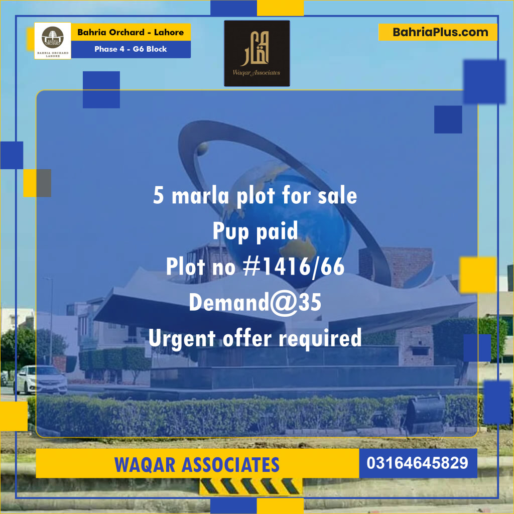 5 Marla Residential Plot for Sale in Phase 4 - G6 Block -  Bahria Orchard, Lahore - (BP-262347)