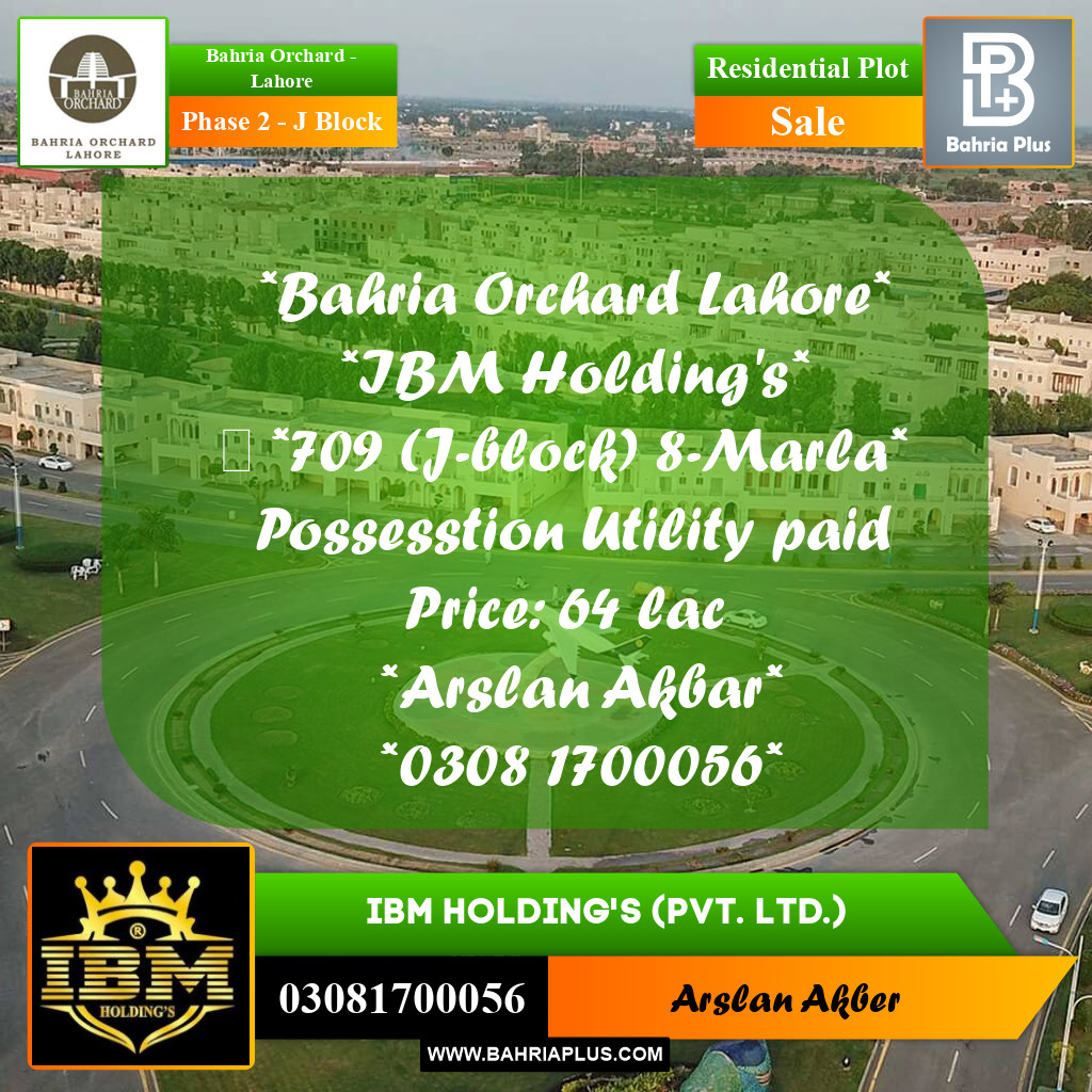 8 Marla Residential Plot for Sale in Phase 2 - J Block -  Bahria Orchard, Lahore - (BP-262354)