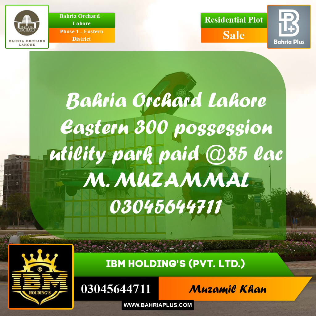 5 Marla Residential Plot for Sale in Phase 1 - Eastern District -  Bahria Orchard, Lahore - (BP-262402)