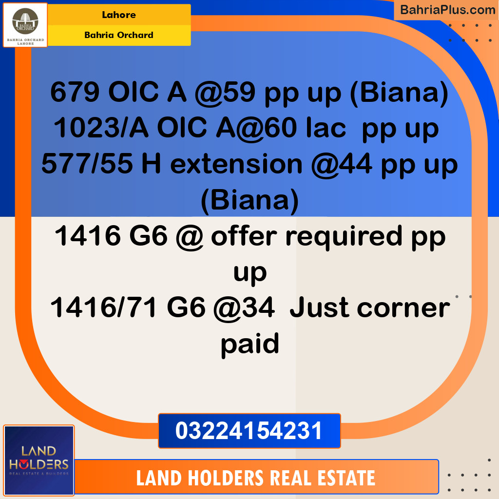 Residential Plot for Sale in Bahria Orchard, Lahore - (BP-262470)