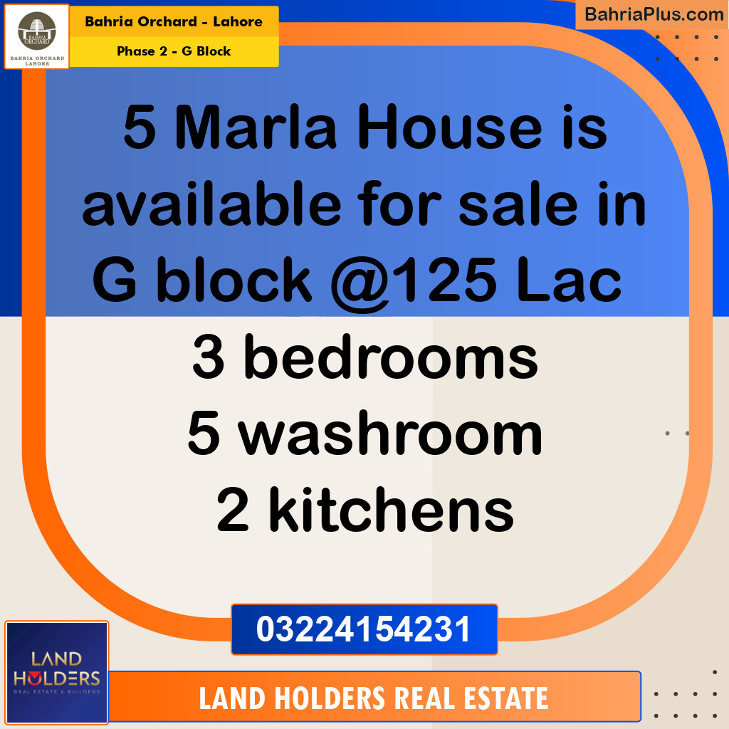 5 Marla Residential House for Sale in Phase 2 - G Block -  Bahria Orchard, Lahore - (BP-262476)