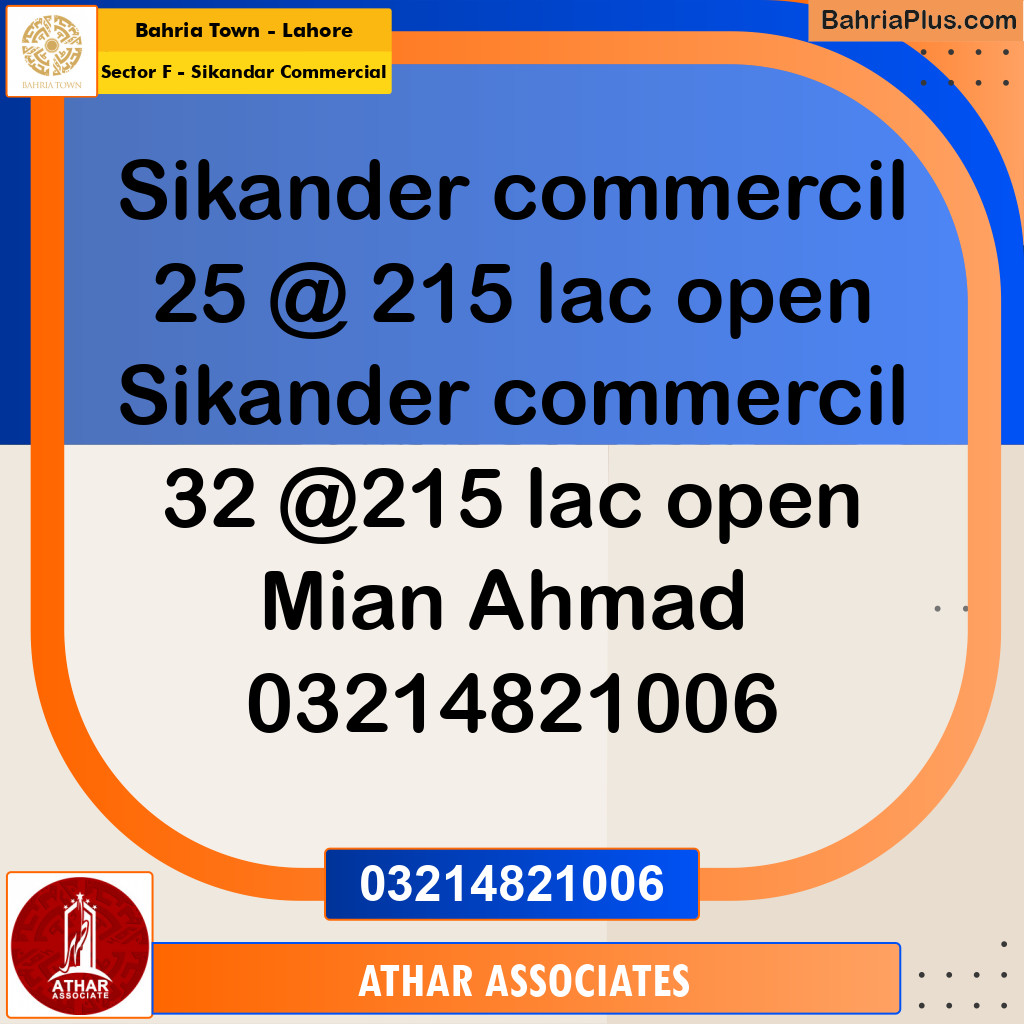 5 Marla Commercial Plot for Sale in Sector F - Sikandar Commercial -  Bahria Town, Lahore - (BP-262489)