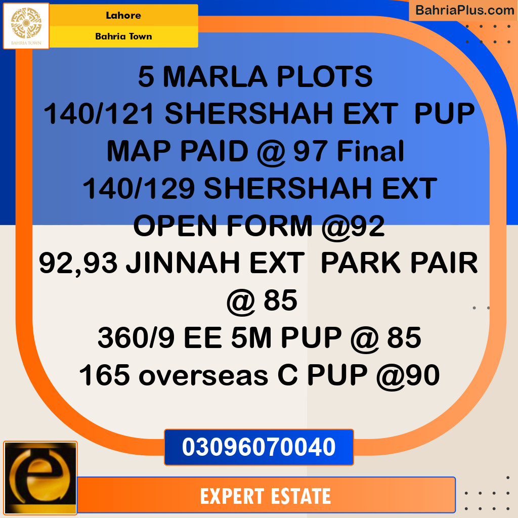 5 Marla Residential Plot for Sale in Bahria Town, Lahore - (BP-262492)