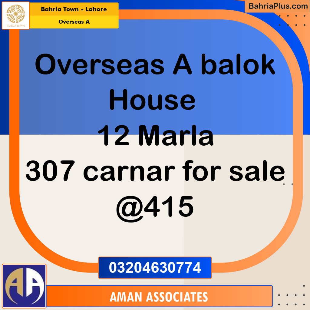 12 Marla Residential House for Sale in Overseas A -  Bahria Town, Lahore - (BP-262495)