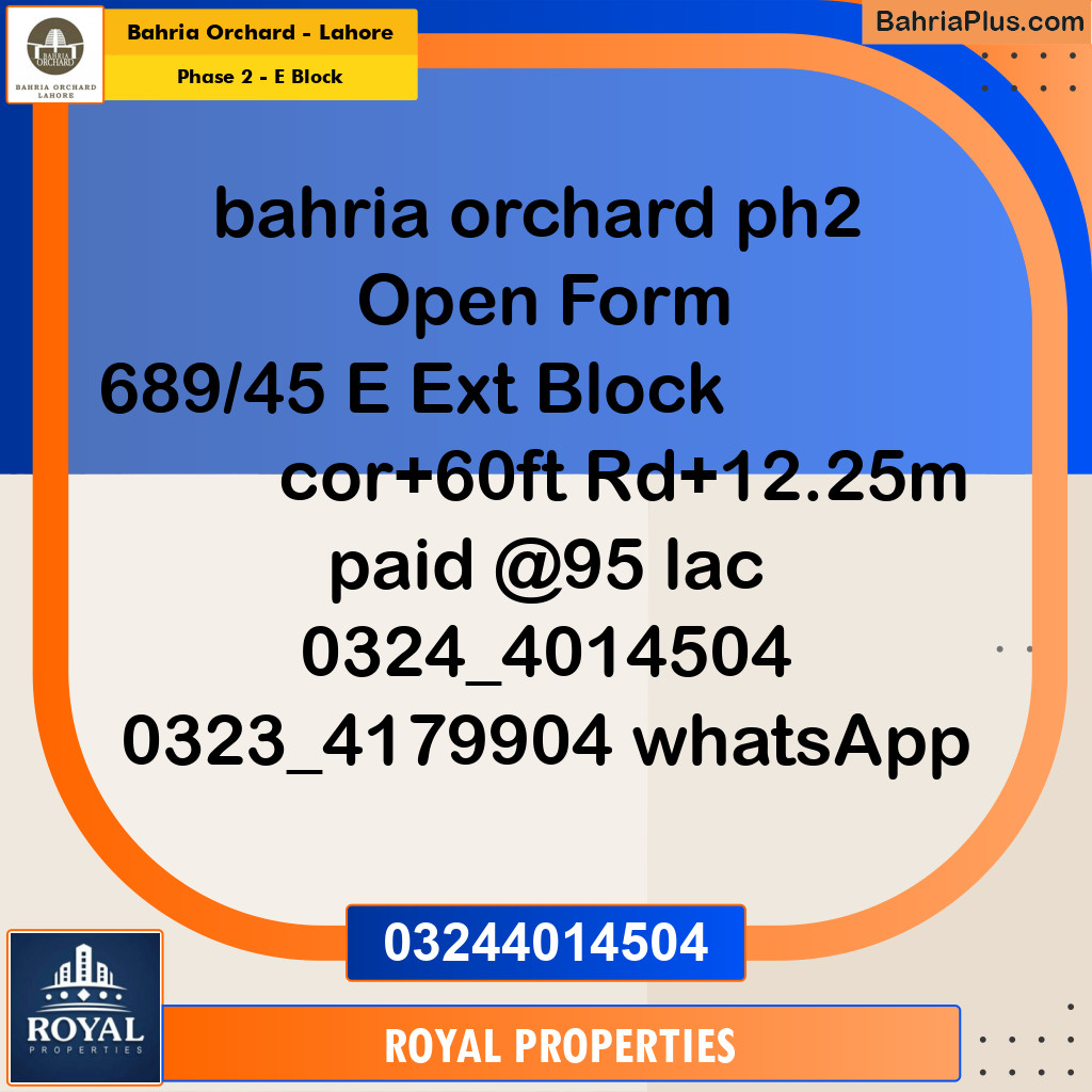 Residential Plot for Sale in Phase 2 - E Block -  Bahria Orchard, Lahore - (BP-262519)