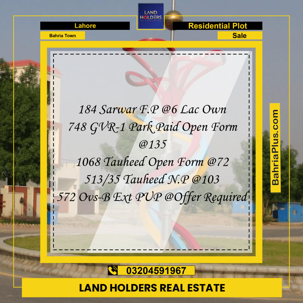 Residential Plot for Sale in Bahria Town, Lahore - (BP-262554)