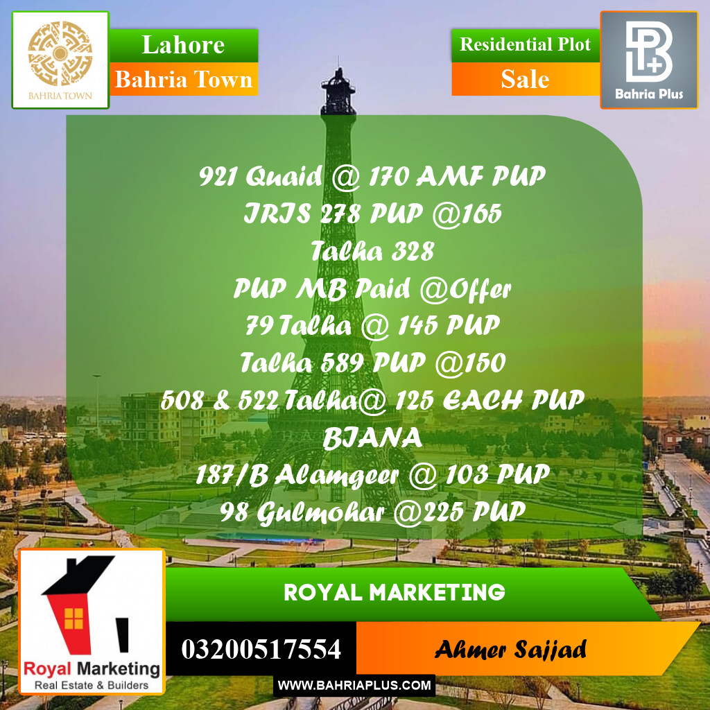 Residential Plot for Sale in Bahria Town, Lahore - (BP-262573)