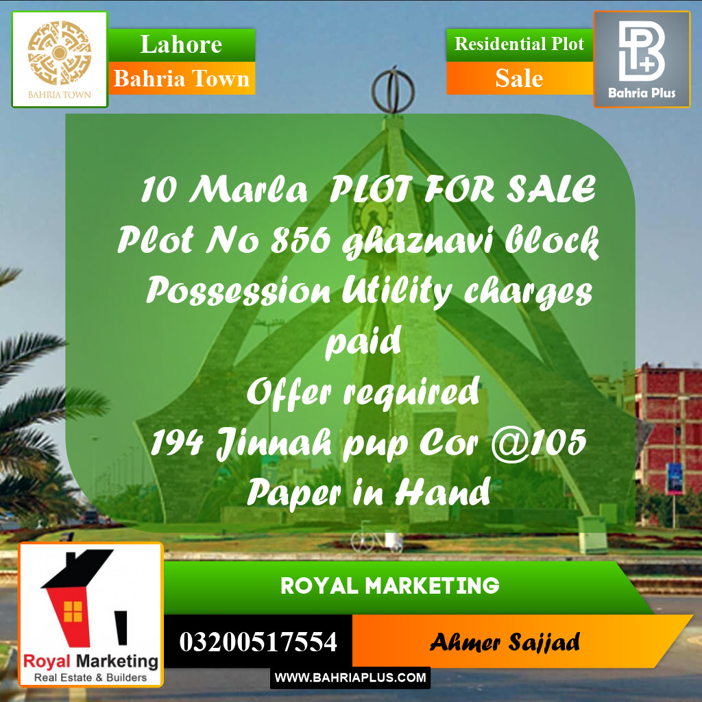 Residential Plot for Sale in Bahria Town, Lahore - (BP-262577)