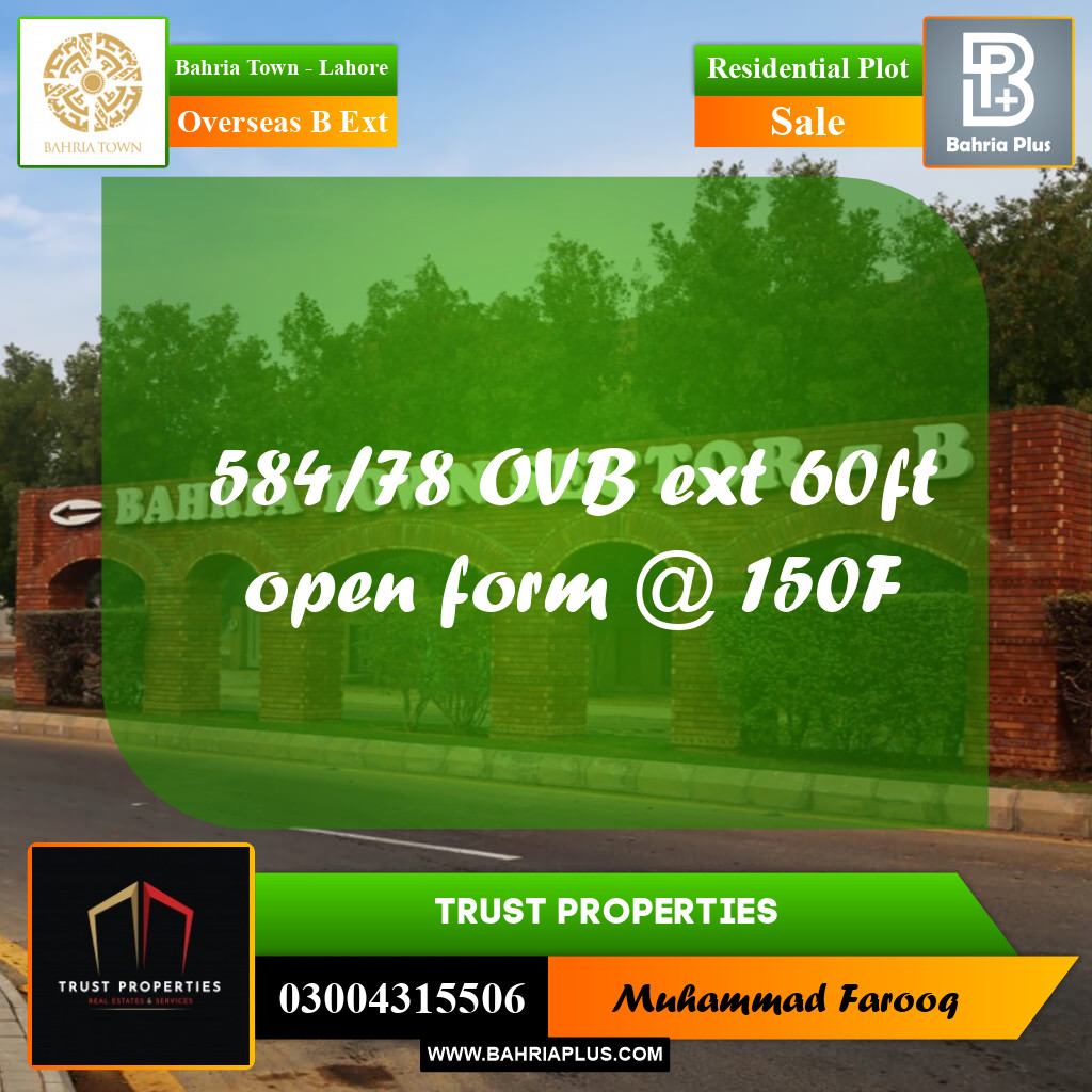 10 Marla Residential Plot for Sale in Overseas B Ext -  Bahria Town, Lahore - (BP-262583)