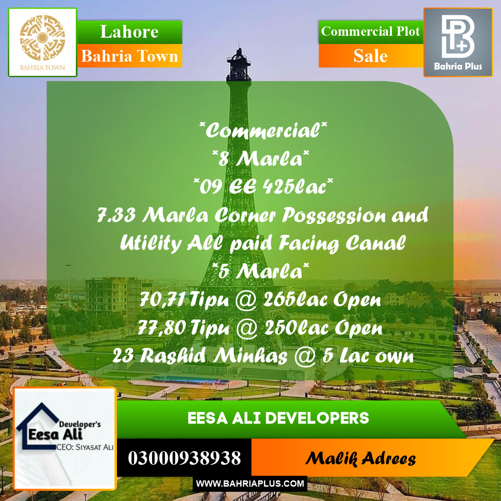 Commercial Plot for Sale in Bahria Town, Lahore - (BP-262595)