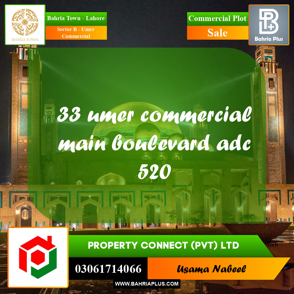 Commercial Plot for Sale in Sector B - Umer Commercial -  Bahria Town, Lahore - (BP-262601)