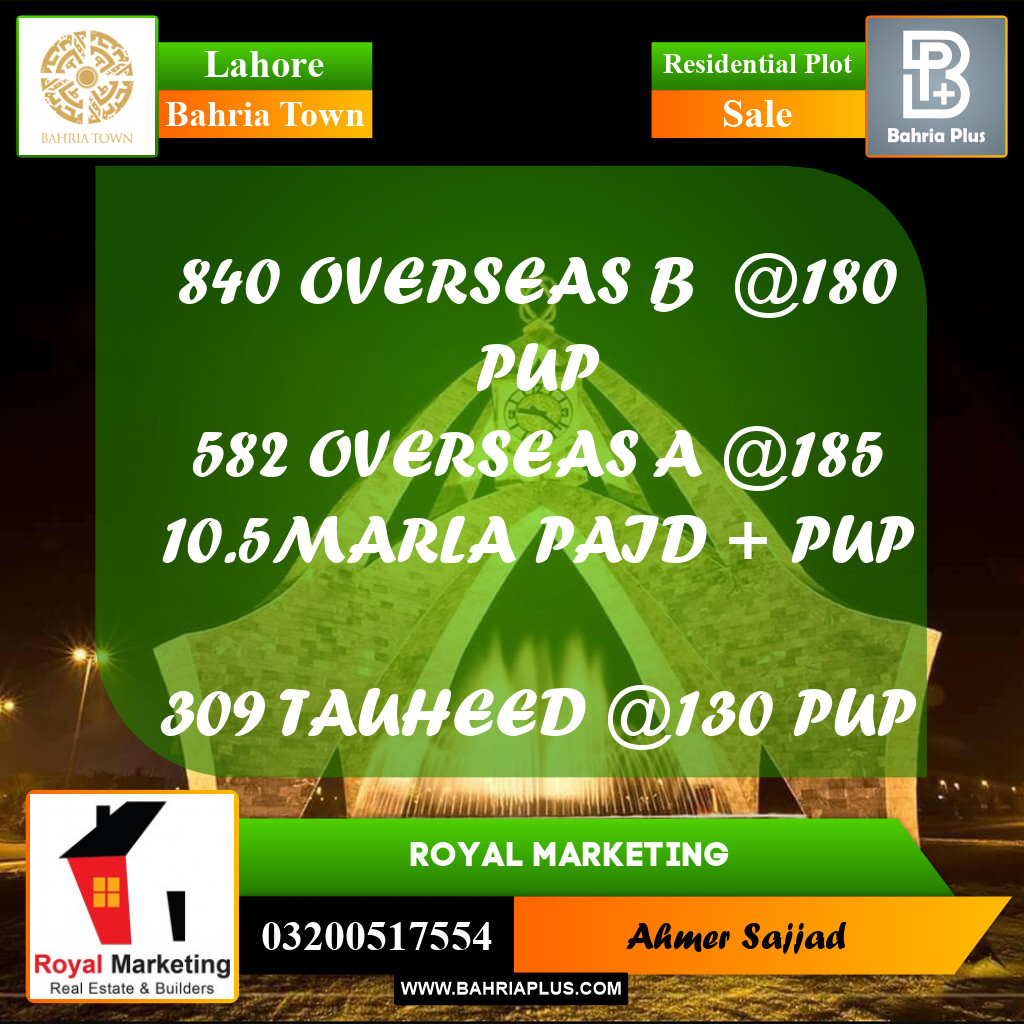 Residential Plot for Sale in Bahria Town, Lahore - (BP-262649)